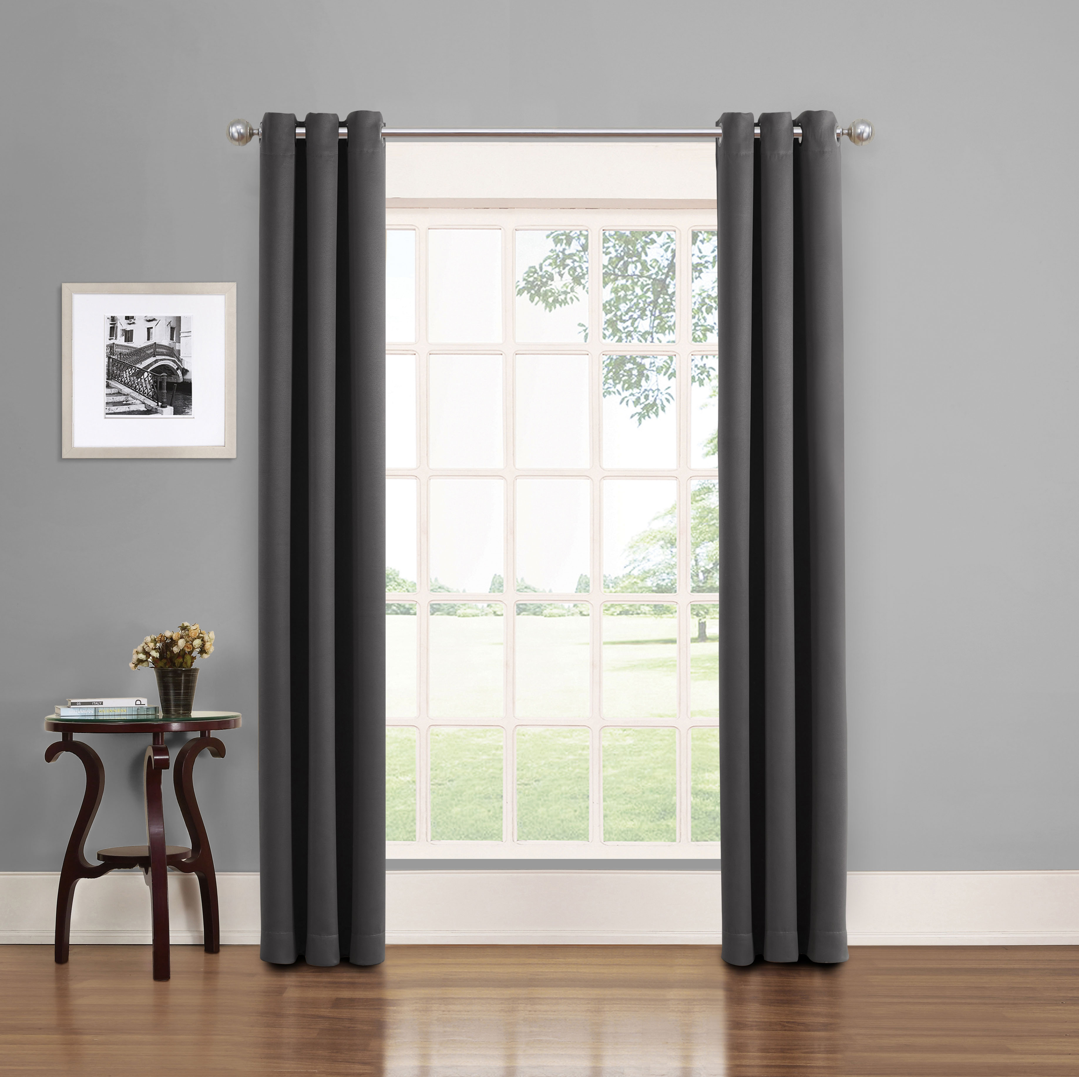 Eclipse Phoenix Solid Blackout Curtains, Set of 2, 84 Inch Long Blackout Curtains, 37"W x 84"L, Smoke