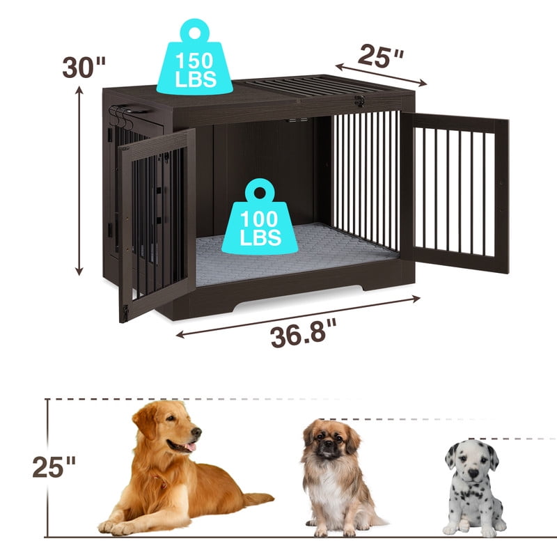 Utopia Alley 37 Inch Dog Crate Furniture for Medium Small Dog, Wooden Heavy Duty Dog Kennel with Three Doors,Wooden Cage Kennel Furniture Indoor, Espresso
