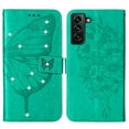 thumbnail image 3 of Nalacover for Samsung Galaxy S23 Wallet Case, Rhinestone Butterfly& Flower Pattern Cover with Card Slots Holder Kickstand, Wrist Strap Handbag PU Leather Magnetic Clasp Shockproof Case, Green, 3 of 11