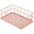 thumbnail image 4 of Iron Storage Basket Makeup Small Things Organizer Storage Holder Desktop Decor Iron Box Rose Gold, 4 of 7