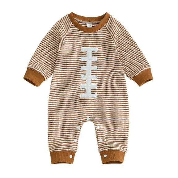 Rhuody Newborn Onesies Girl 0-3 Months Long Sleeve Football Bodysuit Striped Crewneck Infant Romper Jumpsuit Outfit Lovely Cozy Clothings Brown