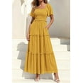 thumbnail image 4 of PRETTYGARDEN Summer Dresses for Women Boho Swiss Dot Smocked Square Neck Short Sleeve Spring Wedding Guest Maxi Dress, 4 of 10