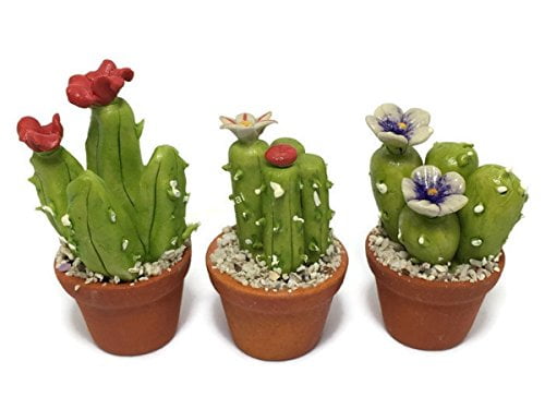 3pc Miniature Flower Clay Cactus Trees Dollhouse Fairy Garden Mini