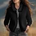 thumbnail image 2 of Women's Hooded Fleece Cardigan - Soft Fur Collar Sweater Jacket, Casual Warm Outerwear, Black, 2 of 4