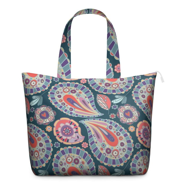 Colorful Paisley Boho Duffel Vintage Floral Weekender Bag with Artistic Ethnic Pattern, Chic Mala Inspired Design