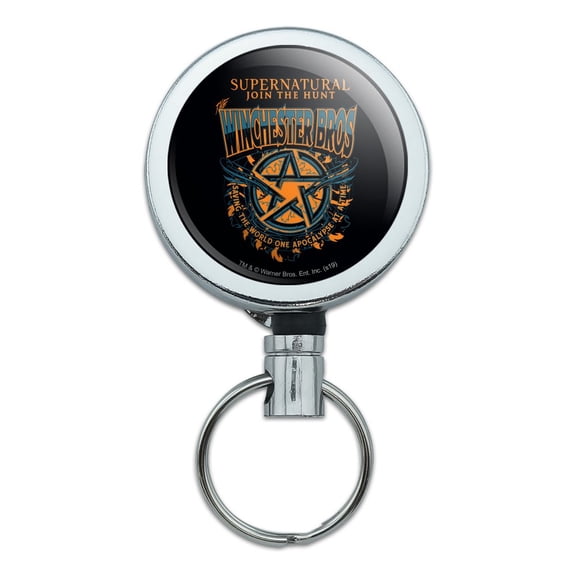 Supernatural The Winchester Bros Heavy Duty Metal Retractable Reel ID Badge Key Card Tag Holder with Belt Clip