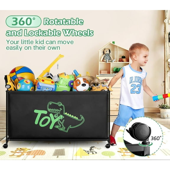 Large Toy Box with Wheels for Kids - 124L Black Storage Bin for Toys