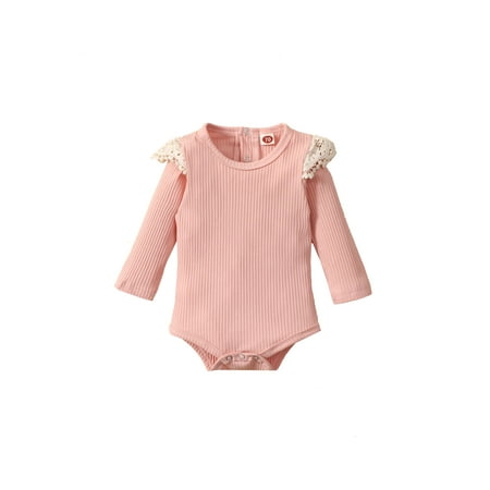

Qiylii Baby Romper Solid Color Round Neck Long Sleeve Ribbed Bodysuit