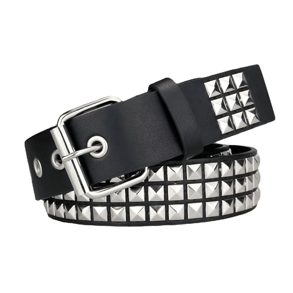 TELOLY Black Studded Belt Punk Rock Rivet Belt Grommet Threads Belt with Bright Metal Pyramid for Women Men