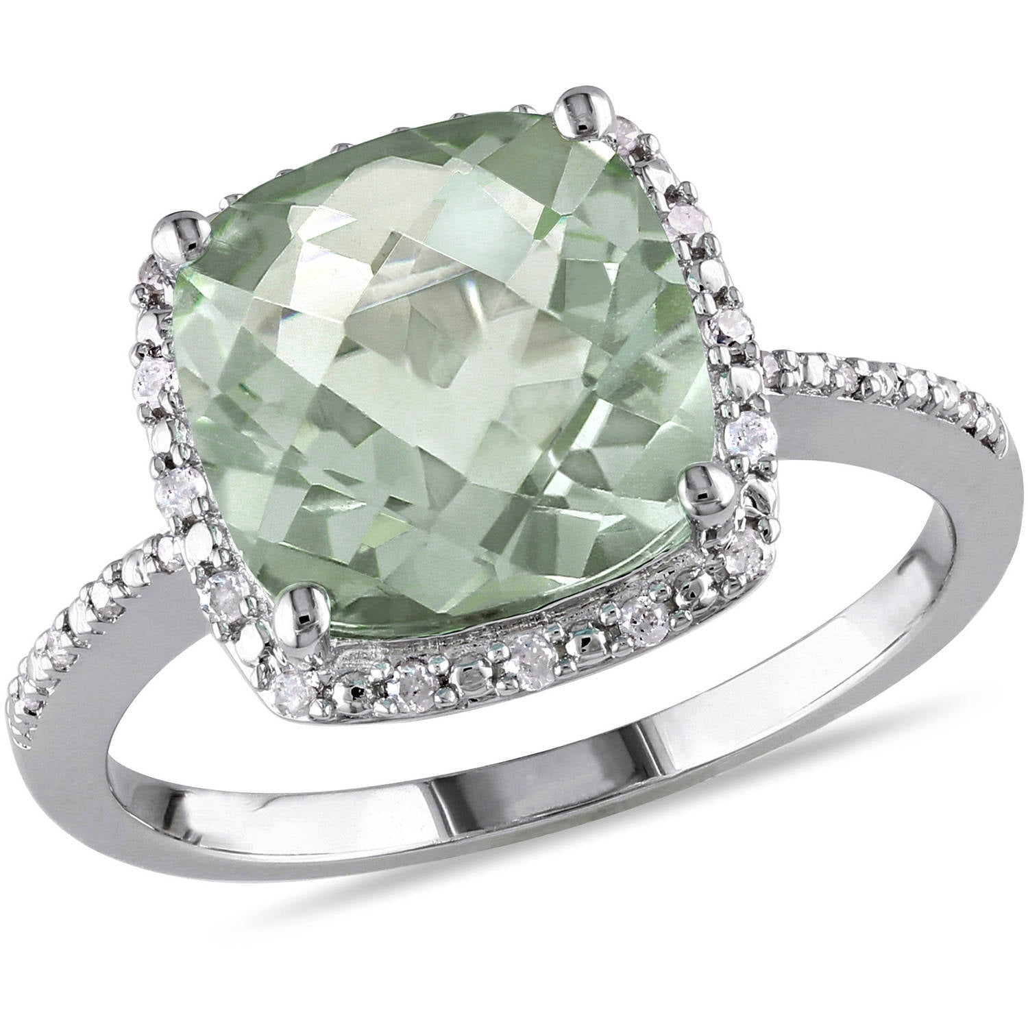 Victorian Sterling Silver Cushion Cut Natural 3ct Green Amethyst Ring 3g Size-6 