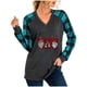 thumbnail image 2 of ICHUANYI Liquidación Camisetas con cuello en V con estampado navideño para mujer, camisetas de manga larga raglán de otoño a cuadros ICHUANYI WER202308233680, 2 of 6