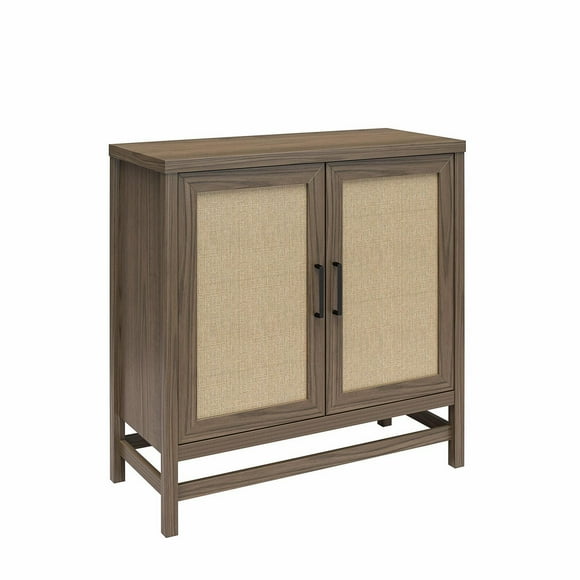 Ameriwood Home Lennon 2 Door Storage Cabinet, Medium Brown and Faux Rattan