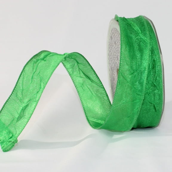 The Ribbon People Emerald Green Crinkled Satin Wired Craft Ribbon 1" x 54 Yards