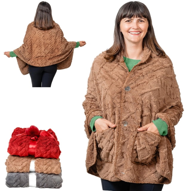 Manta poncho EzRallora Boho Chic, portátil, marrón