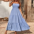 thumbnail image 1 of Vestido De Playa De Mujer Vestido largo sexy Una línea Vestido de color sólido Cuello cuadrado Traje diario (Azul XL) Cgtredaw Para estrenar, 1 of 6