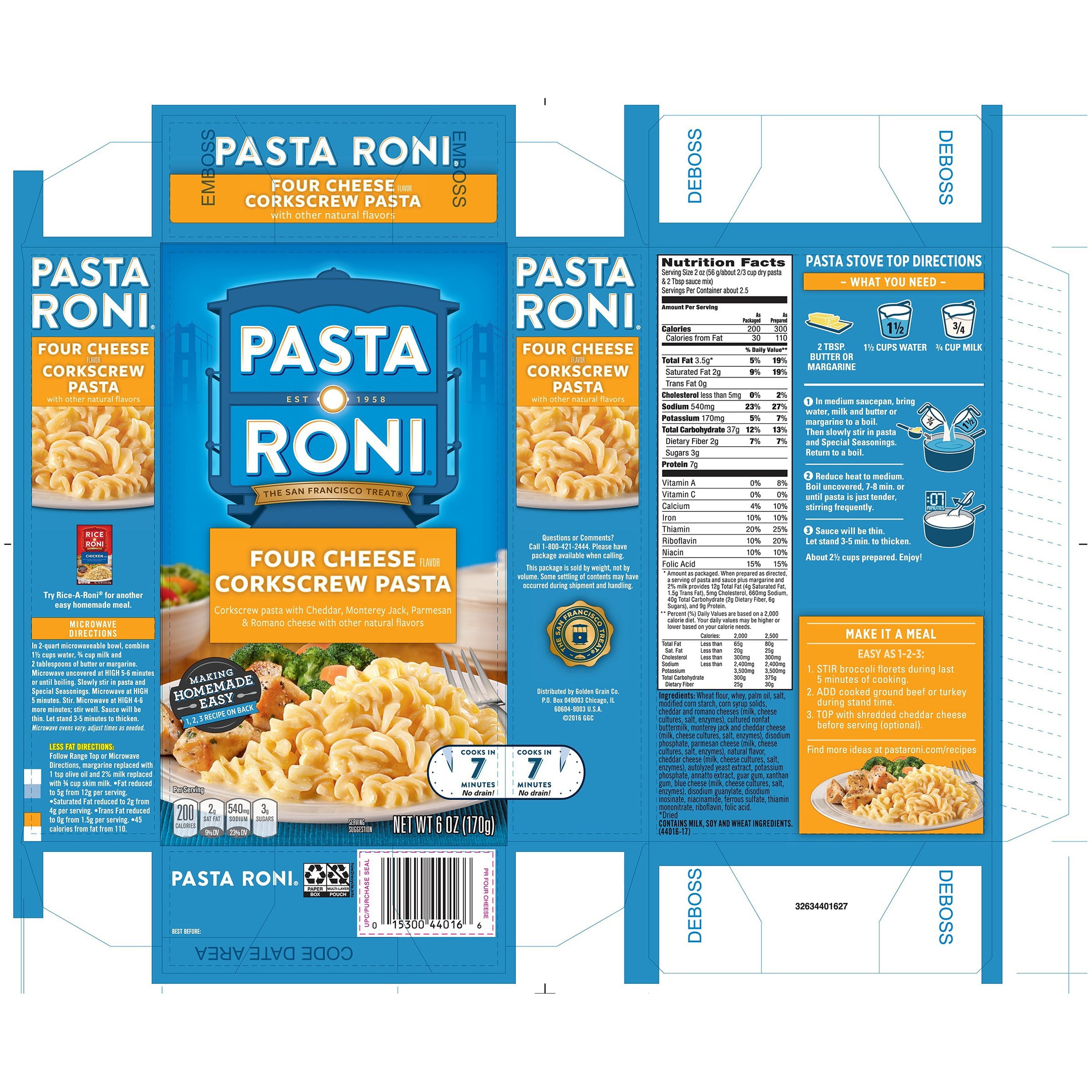 (12 pack) Pasta Roni Four Cheese Corkscrew Pasta, 6oz Box