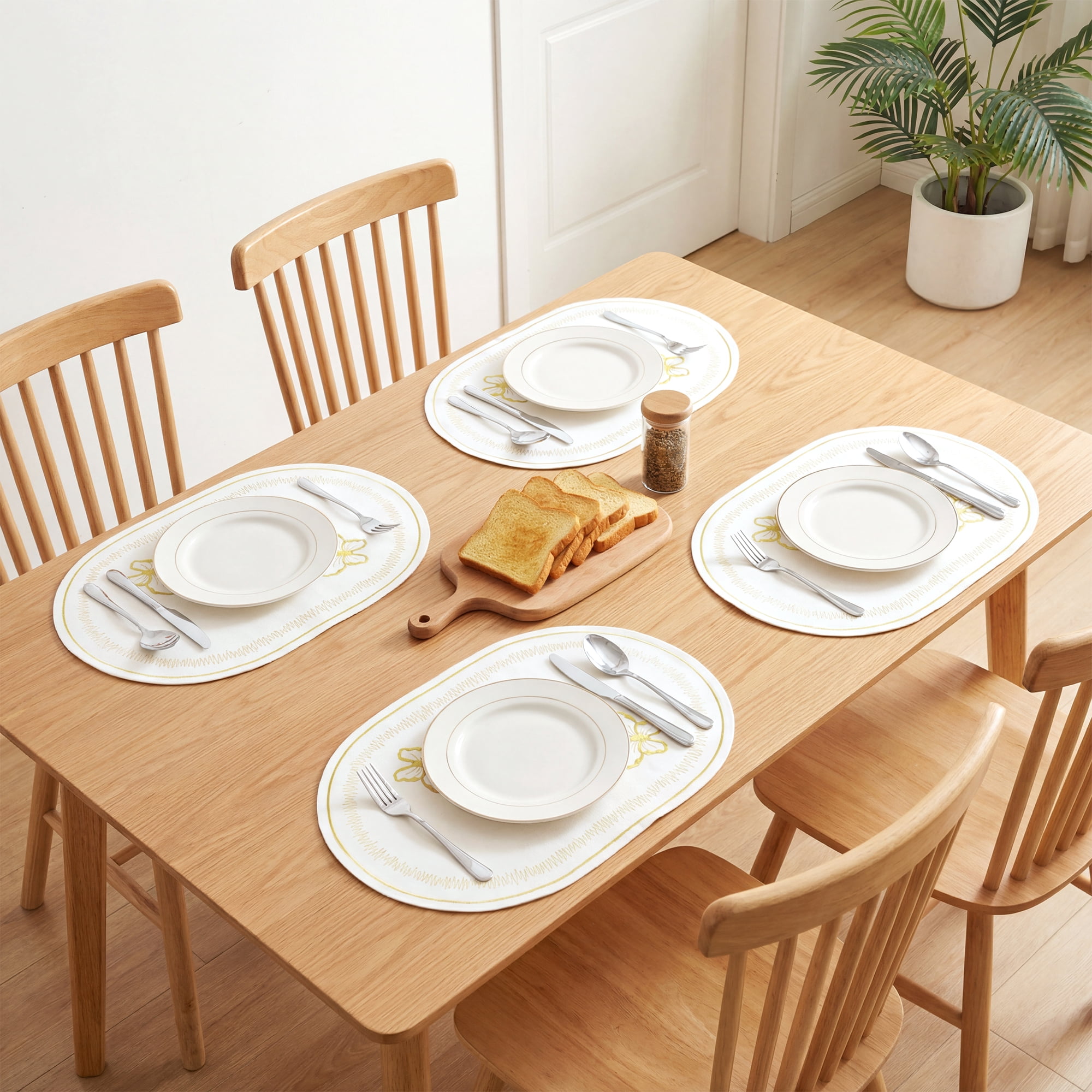 Unique Bargains Rustic Oval Placemats 4pcs Cotton Linen White 17.7"x12.6"