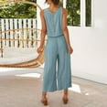 thumbnail image 6 of GILIGEGE Linen Sets for Women 2 Piece Summer Women Suit Fashion Comfortable Vest and Long Pants Solid Color Top Set Suit Wide Leg Pants Tracksuit Lounge Matching Sets Blue S, 6 of 7
