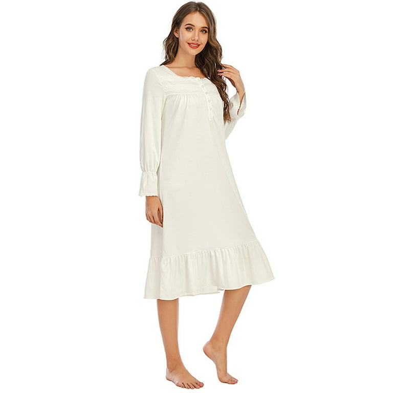 sheer white long sleeve dress sleepwear Spdoo Women's Vintage Victorian Nightgown Long Sleeve Sheer Sleepwear  Pajamas Nightwear Lounge Dress
