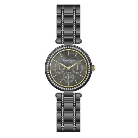 Jessica Simpson Womens Crystal Chronograph Bracelet Watch - Gunmetal Tone
