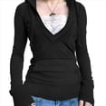 thumbnail image 2 of Sudadera con Capucha para Mujer, de Otoño, de Larga, Holgada, con Encaje, Cuello en V y Bolsillos. Negro L, 2 of 6