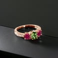 thumbnail image 3 of Gem Stone King 2.82 Ct Oval Green Tourmaline Red Created Ruby 18K Rose Gold Plated Silver Moissanite Ring (Size 6), 3 of 4