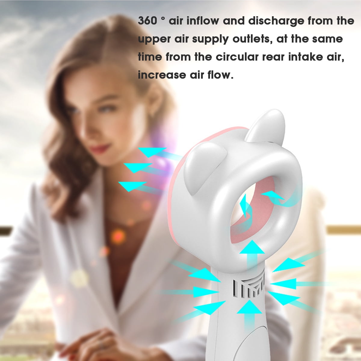 360° Portable Bladeless Hand Held Cooler Mini USB No Leaf Fans Air Conditioner
