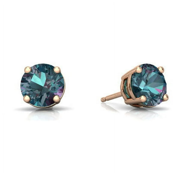 Paris Jewelry 24k Rose Gold 2 Carat Alexandrite Round Stud Earrings Plated Women