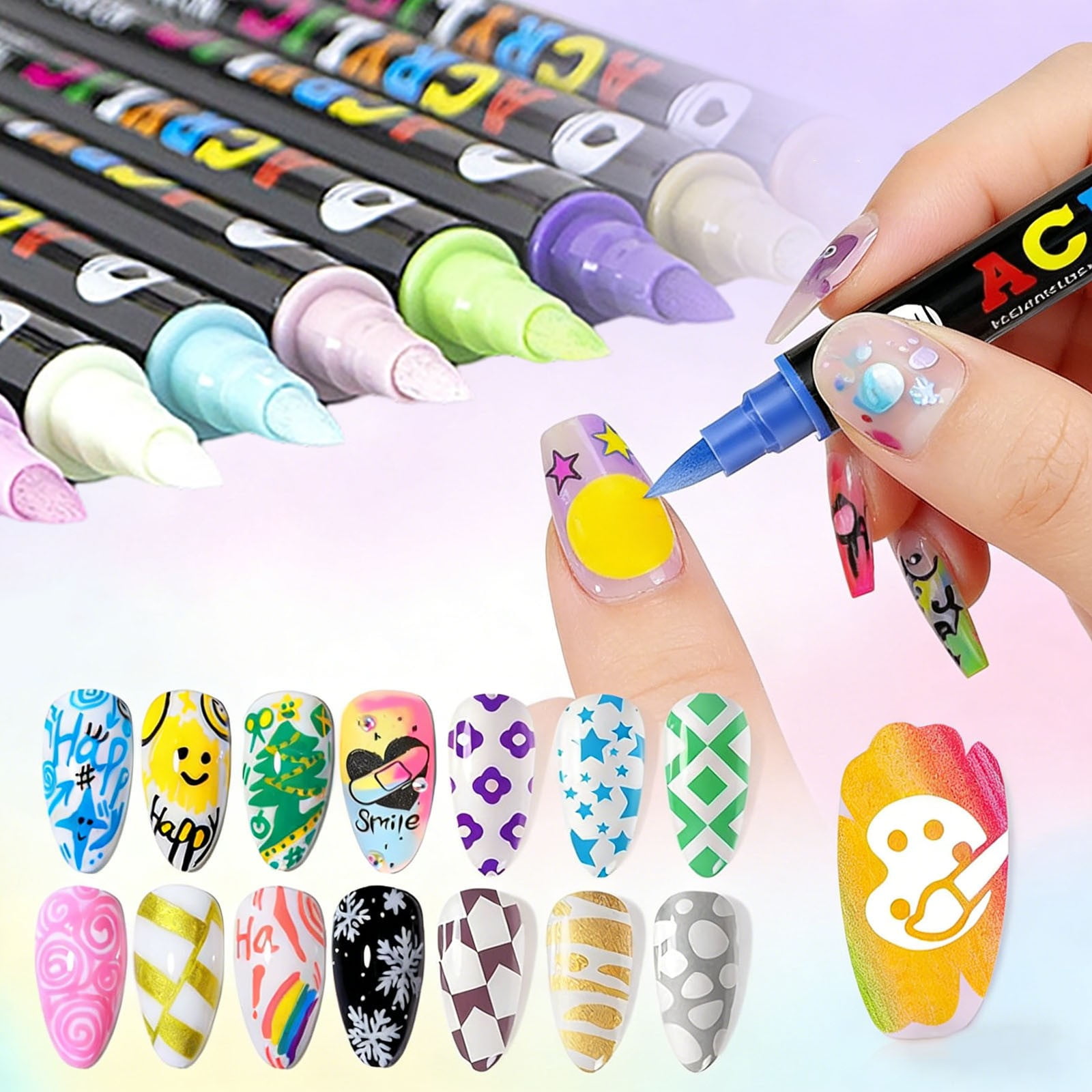 12/24/36 Colors Nail Art Markers Set, Nail Art Pens Point Nail Graffiti Dotting Pen Quick-Drying Waterproof Double Headed Acrylic Paint Pens Set for DIY Nails Art Design