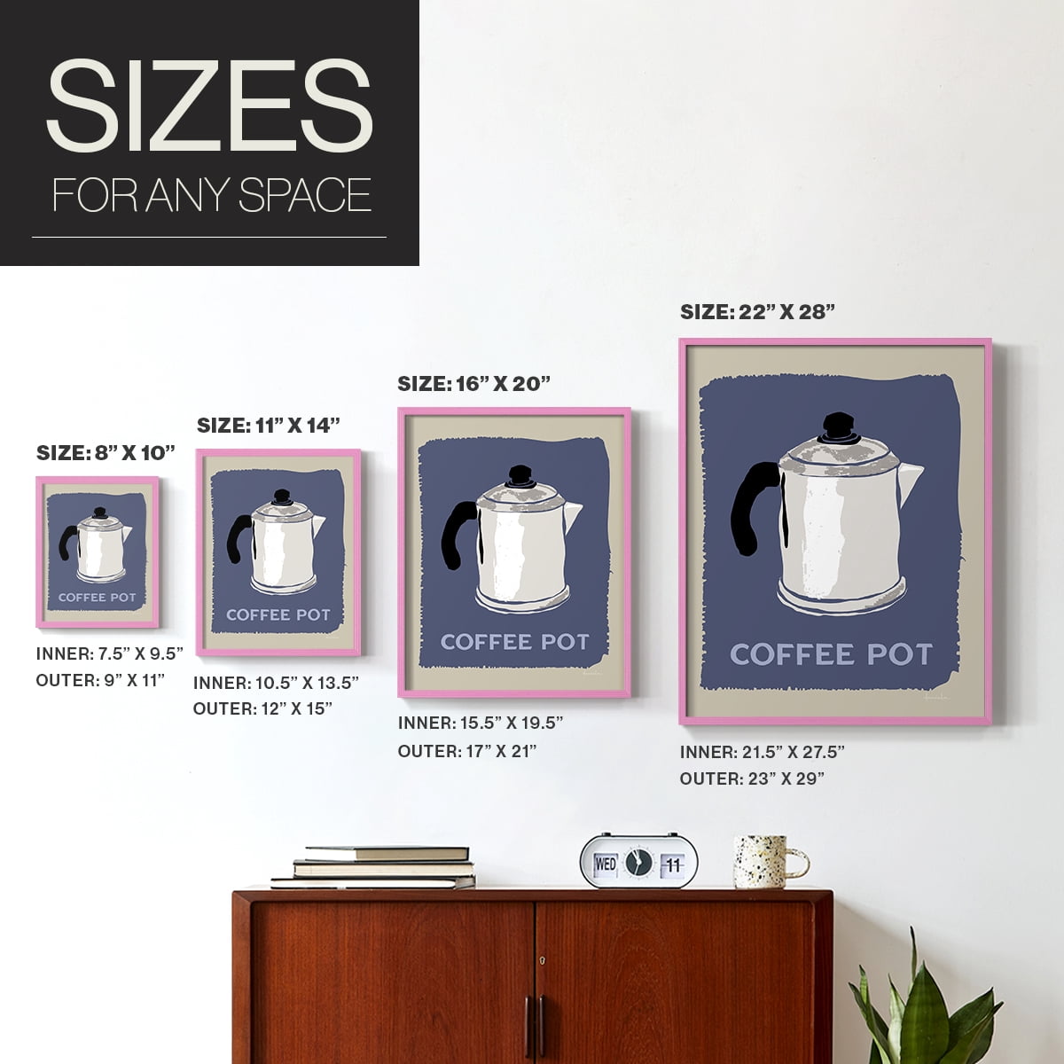 Modern Coffee I in Pink Solid Wood 11 x 14 Framed Print