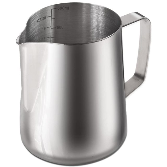 Jarras de vapor para espresso de 20 oz/600 ml, jarra de acero inoxidable para espumar con escala de medición