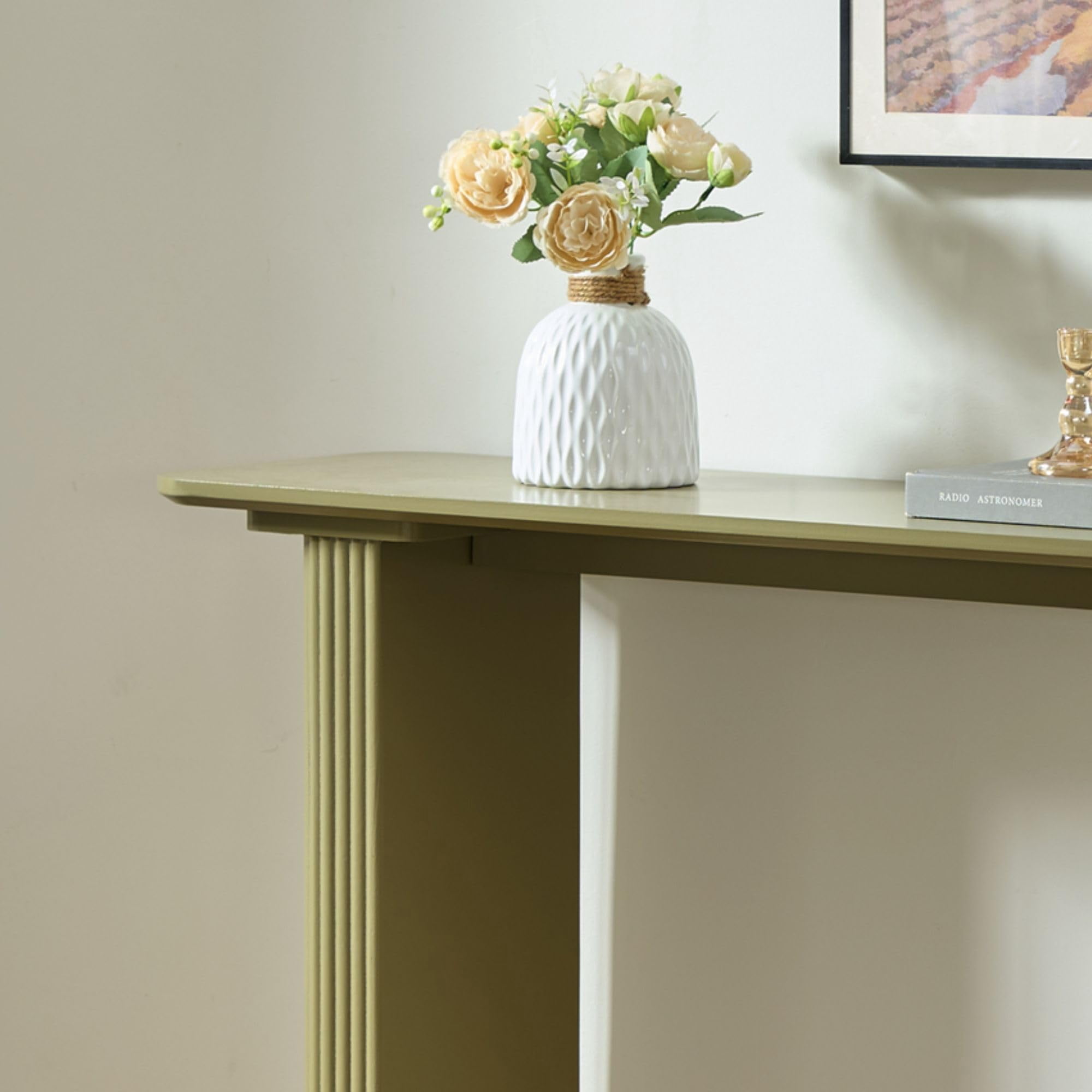 Kings Brand Furniture Varenne Console Table – Contemporary Rectangular Wood Entryway Table with Fluted Architectural Legs, Slim Design for Hallway, Foyer, or Living Room (Lemon Pepper)