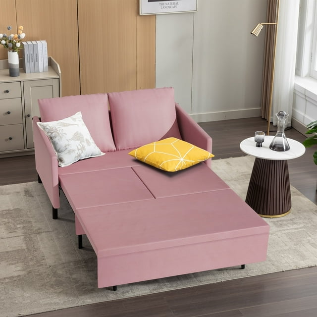 BIGSYY Causeuse Convertible 3-en-1 avec Lit Escamotable et Rangement, Design Moderne et Compact pour Adultes, Rose