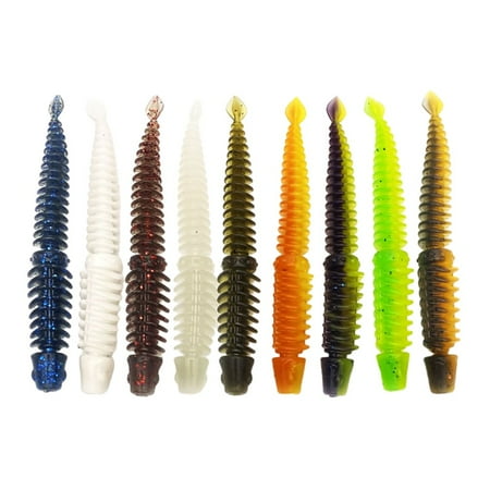 100Pcs Floating Worm Bait Bellows Worms for Bass Fishing Soft Plastic Lures