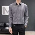 thumbnail image 2 of Men Casual Shirt Men's Striped Print Single-breasted Dress Shirt with Turn-down Collar Long Sleeves Business Style Striped Print Shirt, 2 of 6