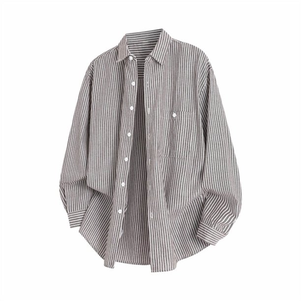 Blusa y camisa de manga larga con cuello vuelto para hombre, color liso, con botones y cuello vuelto, cárdigan de manga larga, blusa de poliéster para hombre