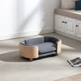 thumbnail image 2 of Pefilos 26" Elevated Pet Dog Bed with Solid Wood Legs and Bent Wood Back, Velvet Cushion, Pet Sofa for Indoors Dogs, Light Gray, 2 of 8