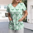 thumbnail image 2 of felwors Scrub Tops for Women Plus Size Stretch V Neck Short Sleeve Nursing Scrub Shirts Lightweight Medical Uniform (Light Green, XXL), 2 of 5