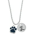 thumbnail image 1 of Delight Jewelry Silvertone Large Navy Blue Paw Silvertone Script Initial Disc - Z - Charm Necklace, 20"+3", 1 of 4