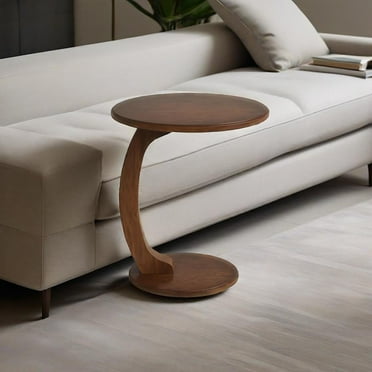 Topcobe C Shaped Side Table, Round Wood End Table, Small Corner Table, Couch Table, Coffee Table for Living Room
