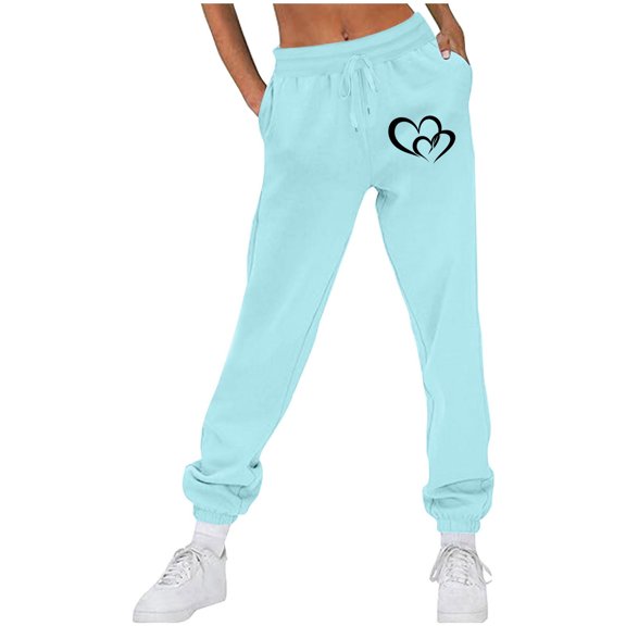TaTaai Womens Heart Print Sweatpants Plus Velvet Running Fitness Pants Loose with Pockets Soft Warm for Daily Winter Sport Home