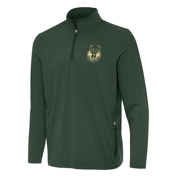 Men's Antigua  Hunter Green Milwaukee Bucks Perilous Quarter-Zip Sweatshirt