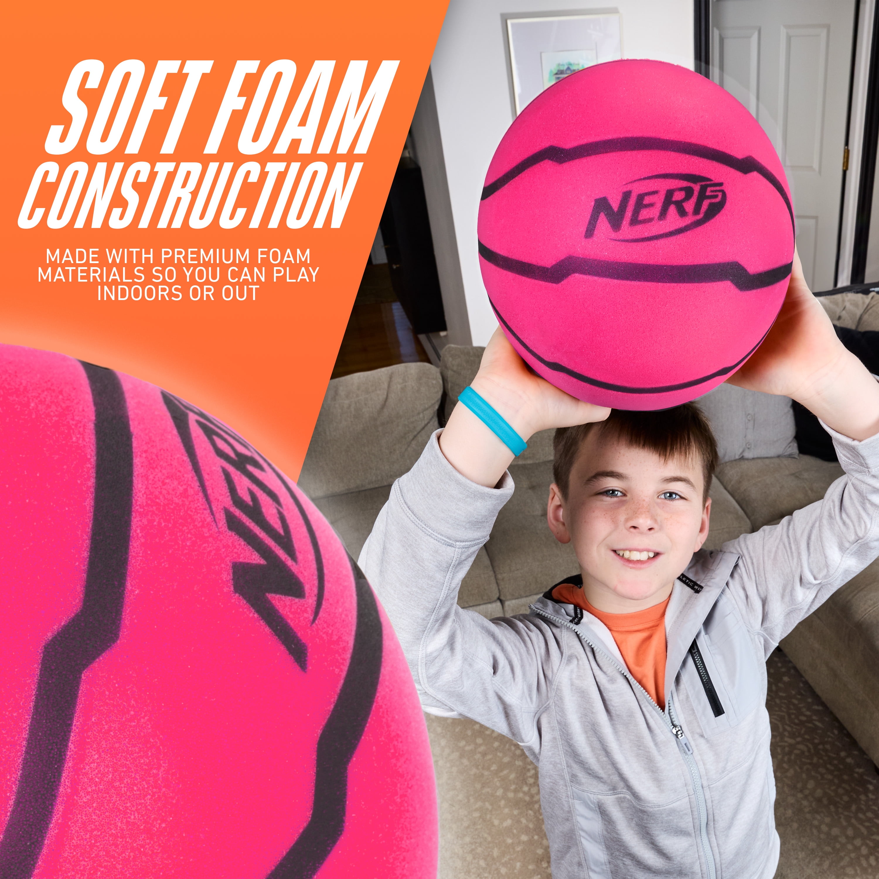Nerf Quietcourt Silent Foam Basketball -   Quiet Ball for Indoor Dribbling - 28.5" Size 6 - Kids + Youth Basketball - Never Goes Flat Foam