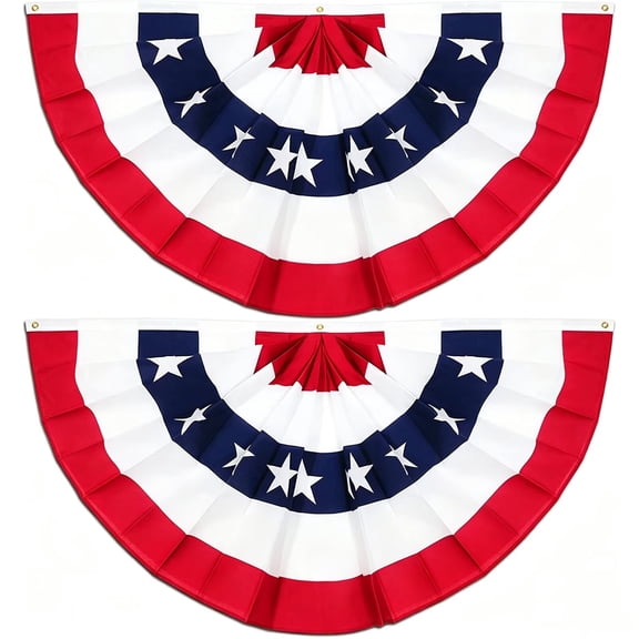 Coolmade 2 Pack 3x6ft American Bunting Flag, Waterproof Fade Resistant USA Pleated Half Fan Flag with Brass Grommets, Patriotic Outdoor Decor for 4th of July, Memorial Day, America's 250th Birthday