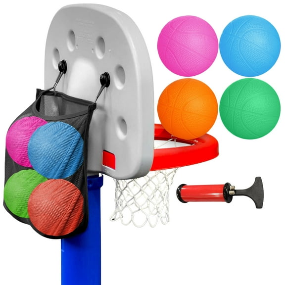 Galvanox Mini Rubber Basketballs with Pump (7" Inch) Includes Mesh storage bag Designed for Little Tikes Basketball Hoop (4 Colored Balls)