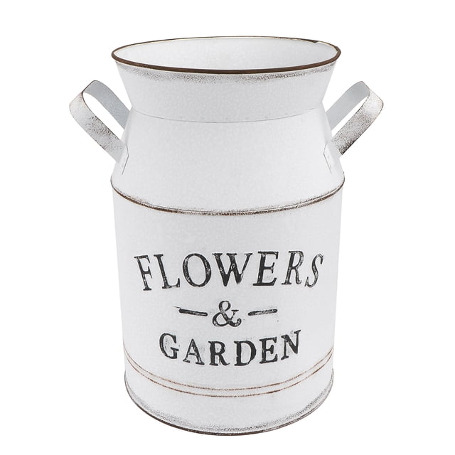 Metal Flower Bucket White For Garden Planters 1Set 12.2X7.9In