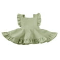 thumbnail image 1 of Girls Solid Color Suspender Skirt  Sleeveless Square Collar Large Hem High Waist Dress with Ruffles, 1 of 7