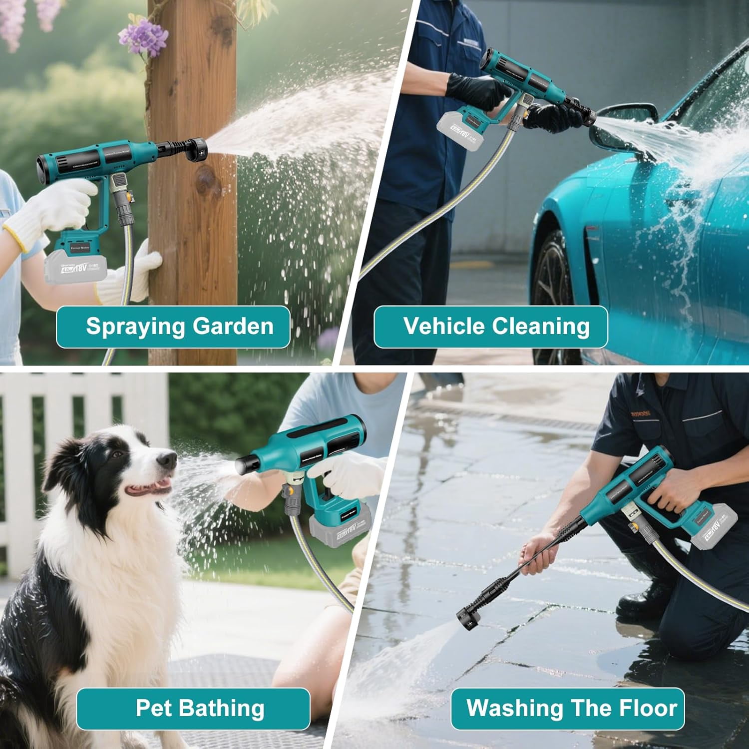 Cordless Pressure Washer for Makita 18V Battery, 6-in-1 Nozzle, 4-Speed Powered Pressure Washer, 700PIS Portable Handheld  Power Washer with 4.0Ah Battery & Charger for Car Floor Fence