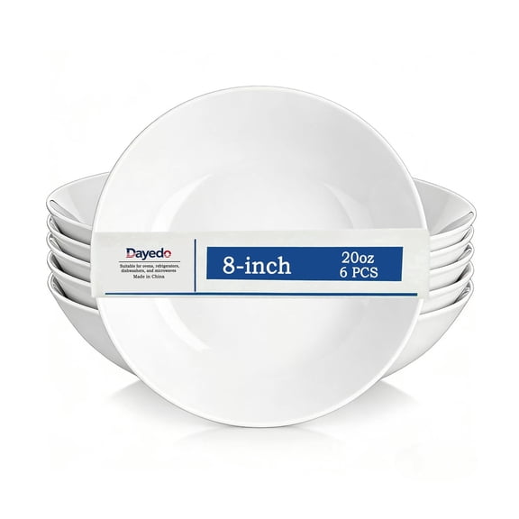 Dayedo 8-inch White Soup Bowl, Salad Bowl, Bread Bowl, 20 Ounce Ceramic Shallow Bowl (Set of 6)