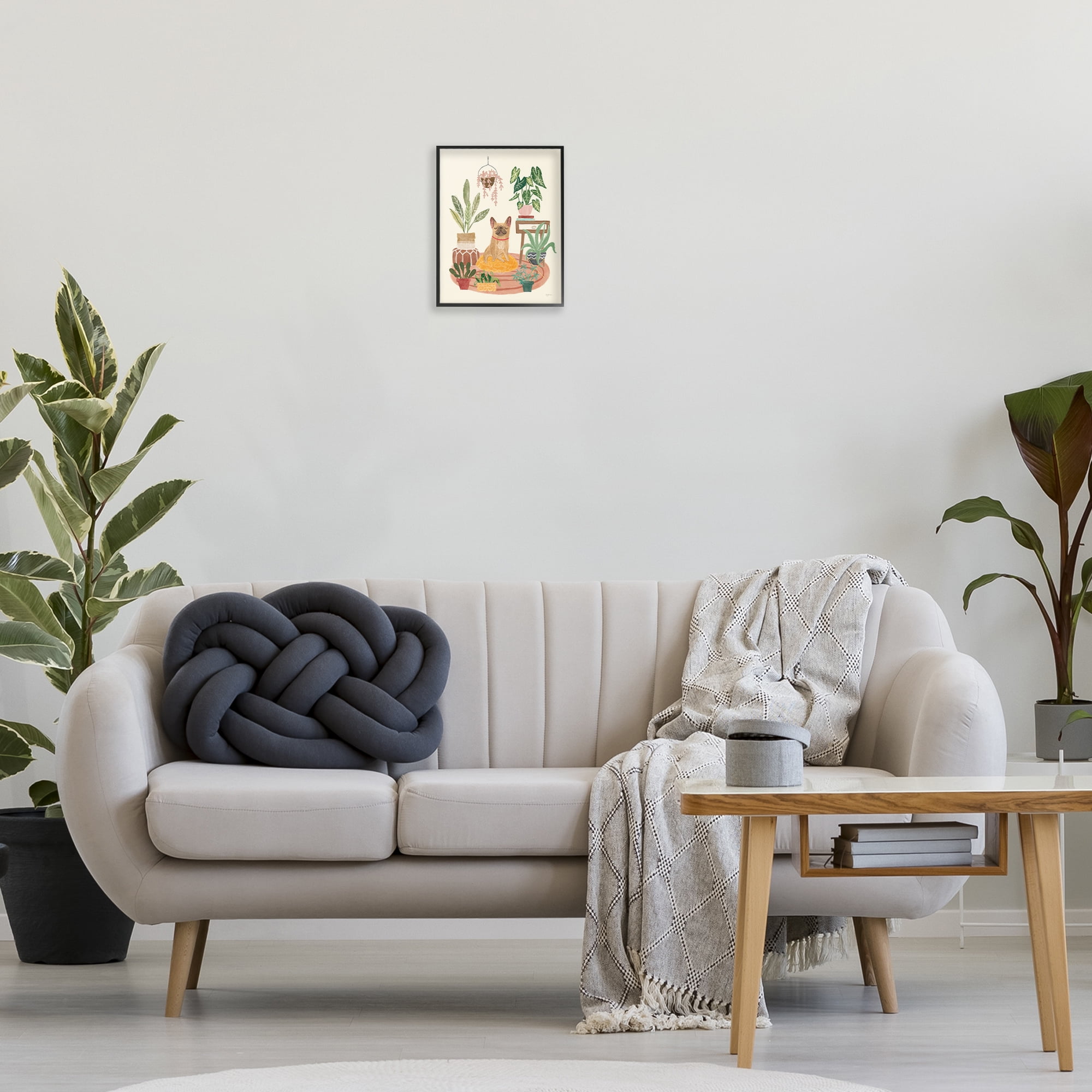 Stupell Industries Urban Dog with Plants Animals & Insects Painting Black Framed Art Print Wall Art, 11 x 14